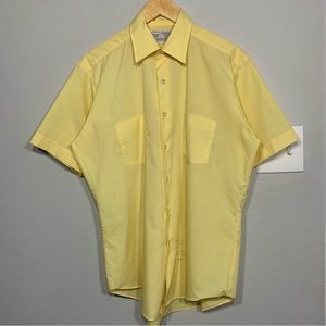 Vintage 70s Sears Perma‎ Prest Yellow Short Sleeve Dress Shirt 16 Large